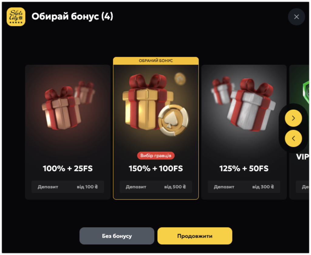 Приветственные бонусы Slots City